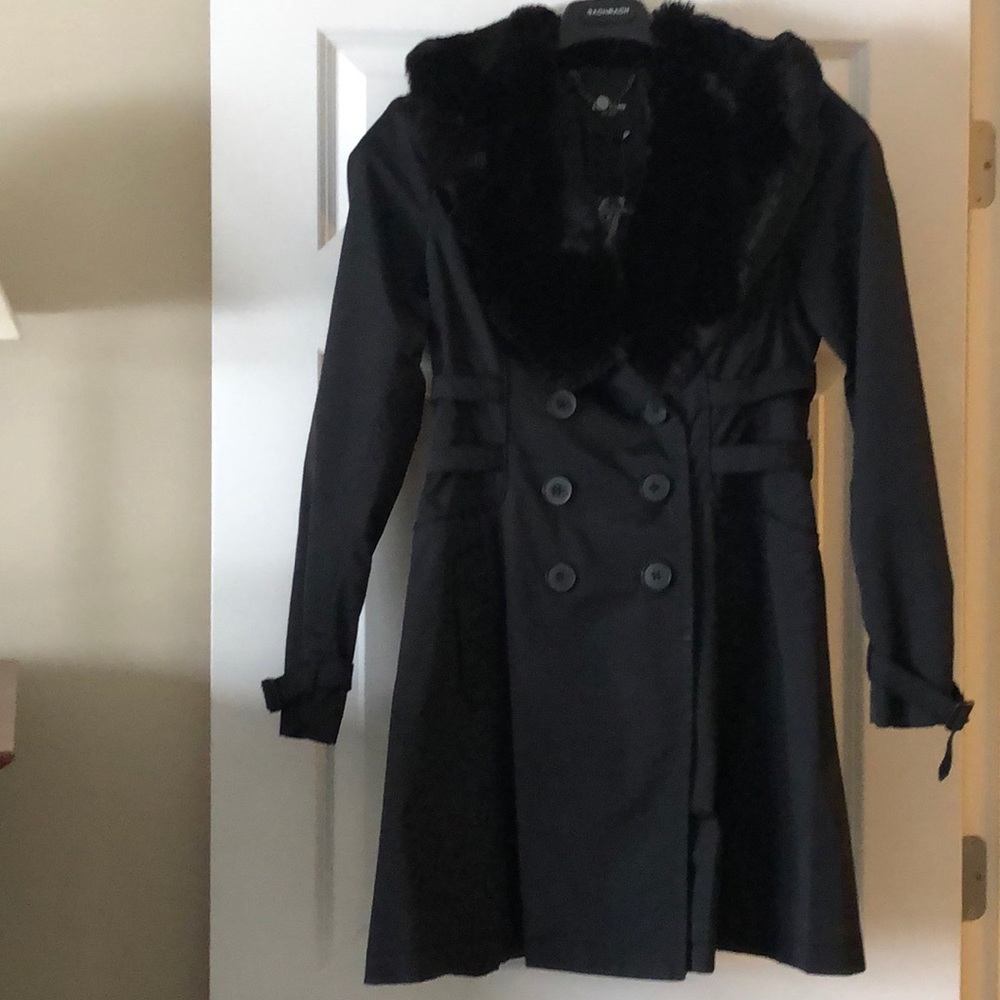 Black Bebe Jacket with detachable faux fur collar